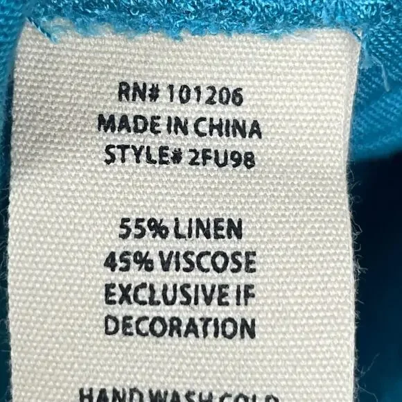 Soft Surroundings Women's size M Teal Linen Blend Tunic Shirt 3/4 Sleeve - Picture 7 of 7